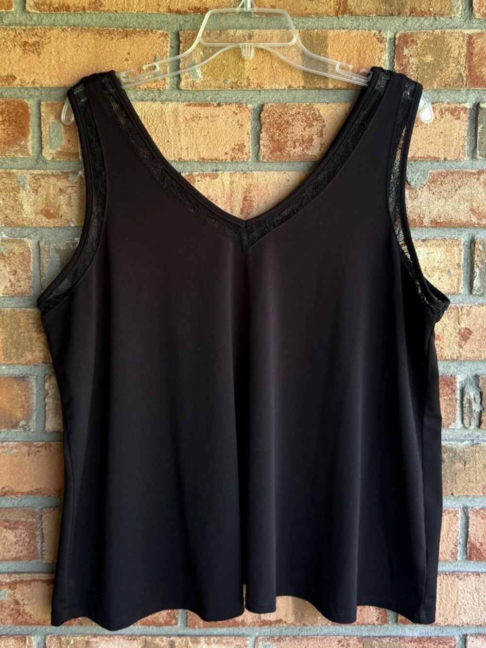 Torrid Black Studio Crepe Jersey Double V-Neck Tank Top Blouse Lace Insert 1X - Picture 2 of 7